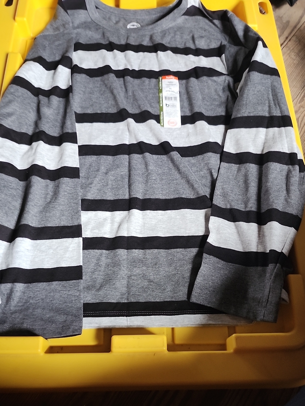 Boy's Long Sleeve Crewneck Striped Shirt - Gray/Black/White